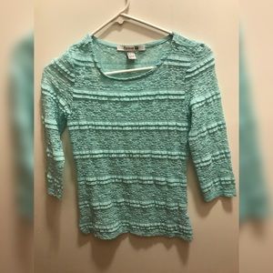 A teal Forever 21 long sleeve see though shirt